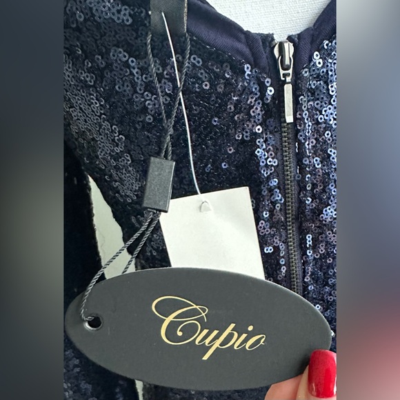 Cupio Navy Sequin cocktail Dress. Long sleeves.  Sparkles. - Picture 9 of 9